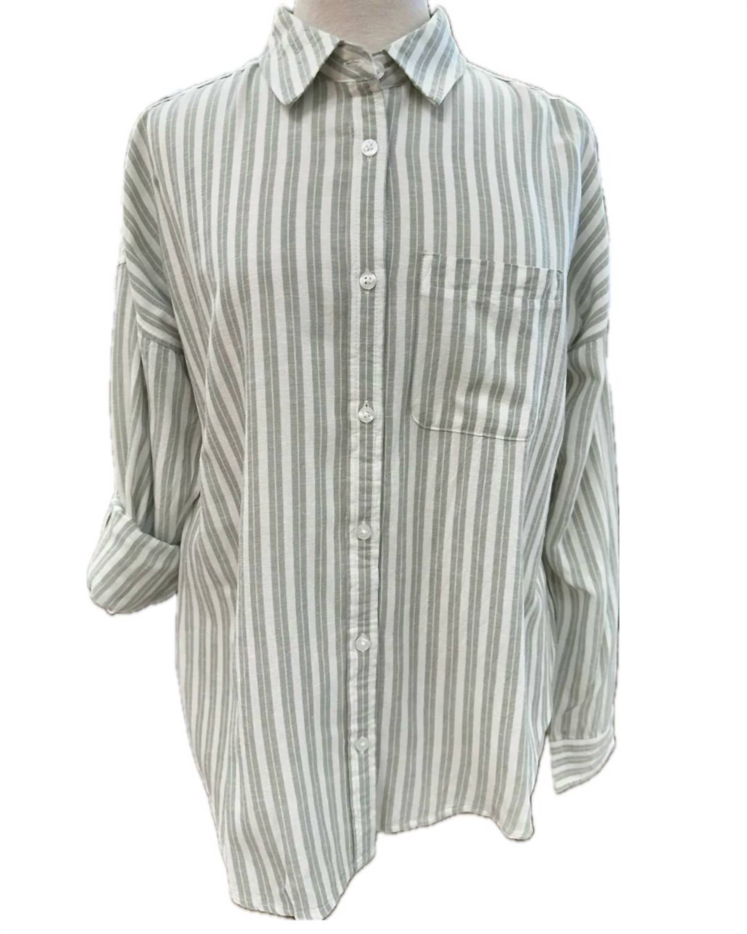 Women's Vienna Boyfriend Button Down Shirt In Sage Stripe