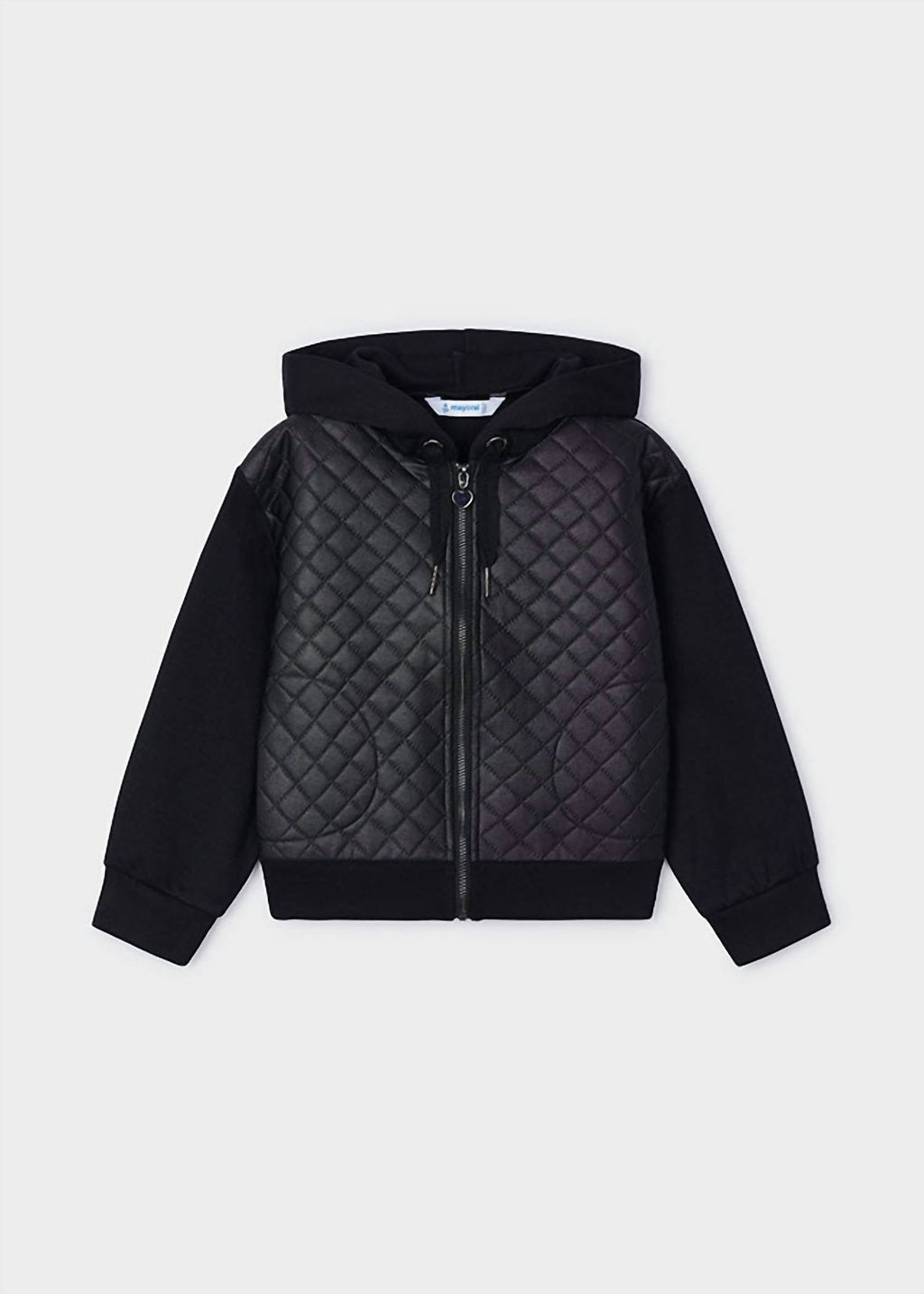 Girls Combined Quilted Jacket In Black