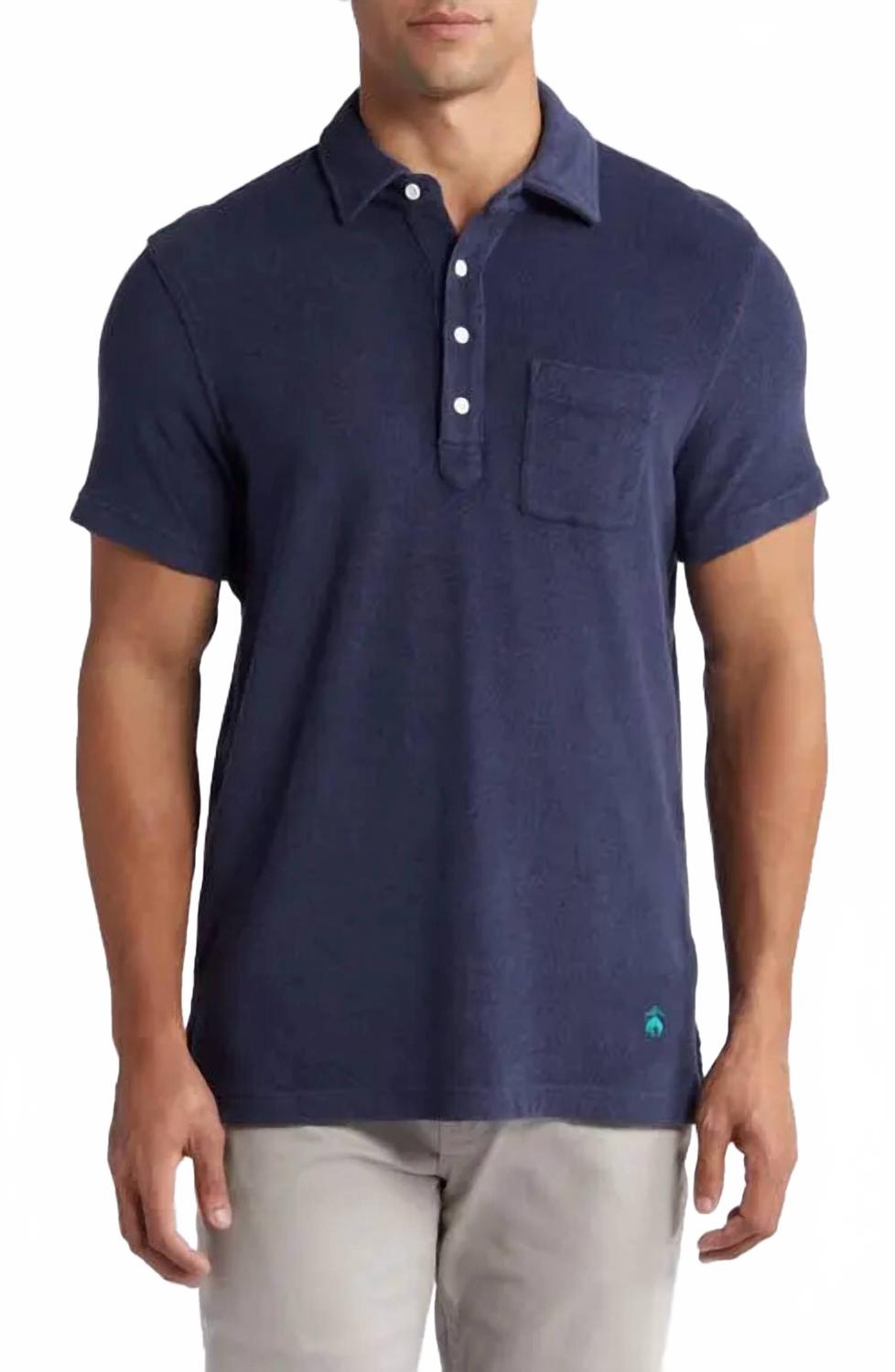 Cotton Terry Polo Shirt In Navy