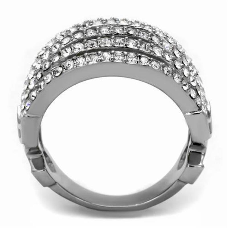 High polished (no plating) Stainless Steel Ring with Top Grade Crystal in Clear
