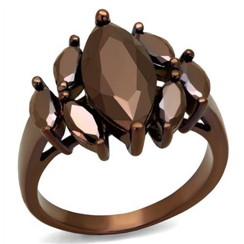 IP Coffee light Brass Ring with AAA Grade CZ in Light Coffee