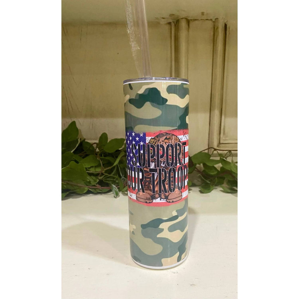 Support Our Troops Camo 20 Oz Skinny Tumbler In Green