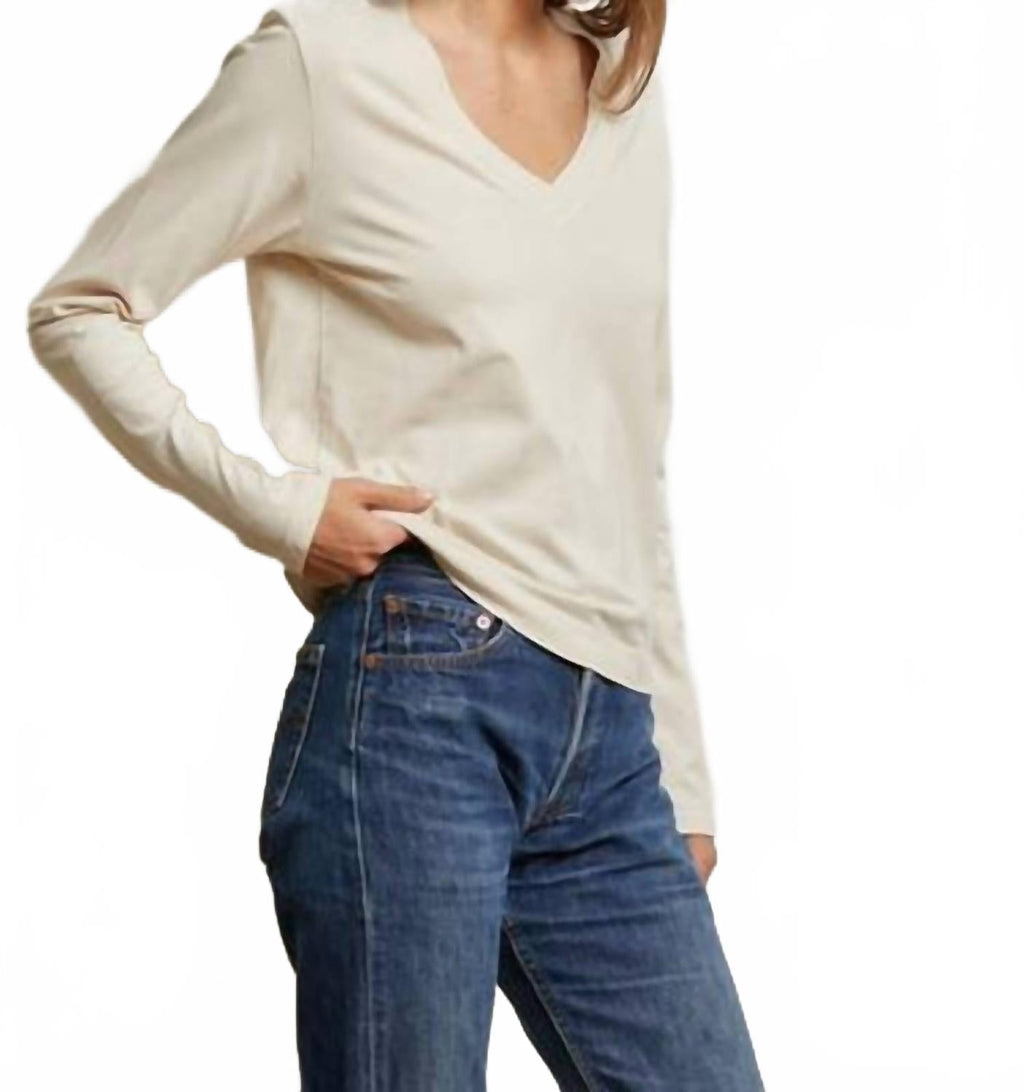 Sinatra Ringspun Cotton Long Sleeve V-Neck In Sugar