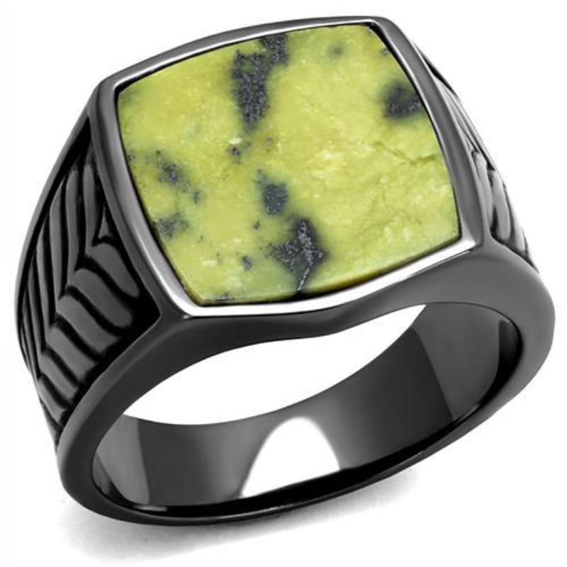 IP Light Black Stainless Steel Ring with Semi-Precious Topaz Jade in Topaz
