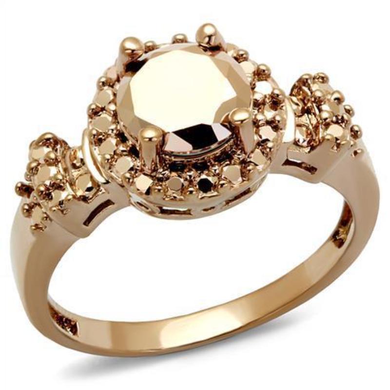 IP Rose Gold(Ion Plating) Brass Ring with AAA Grade CZ in Metallic Light Gold