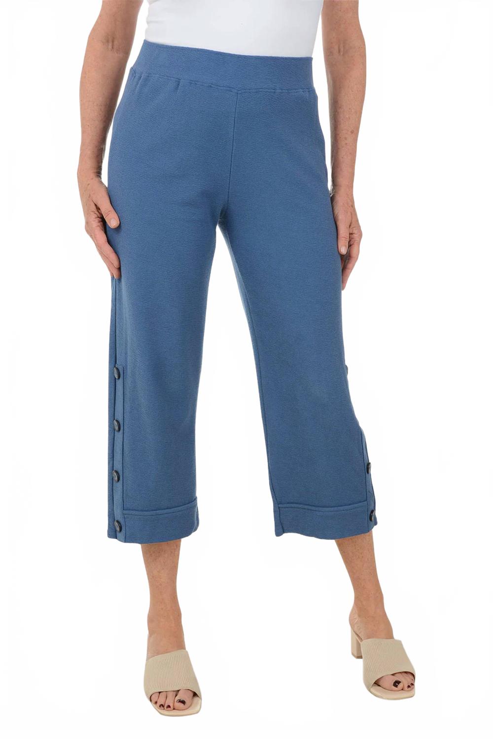 Pull On Pants With Button Hem Accent In Marine