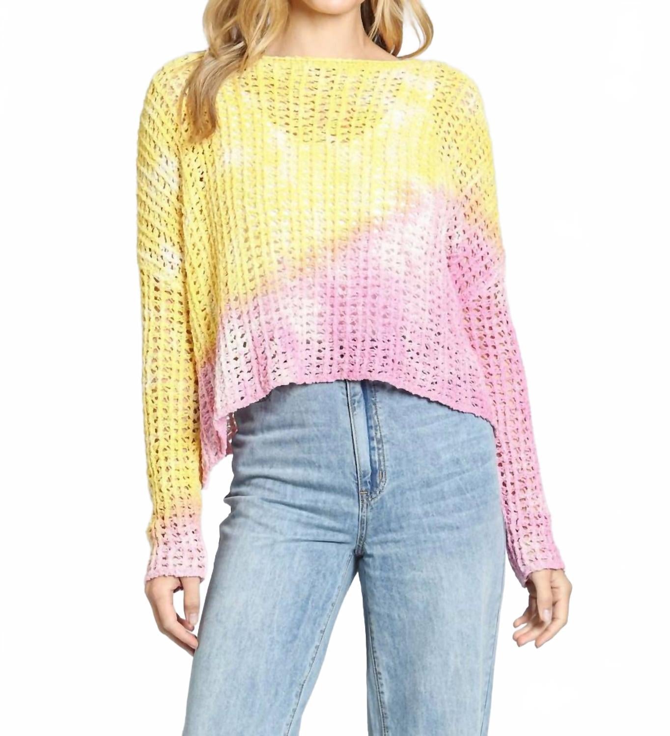 Ombré Open Stitch Cotton Blend Sweater In Yellow/pink Multi