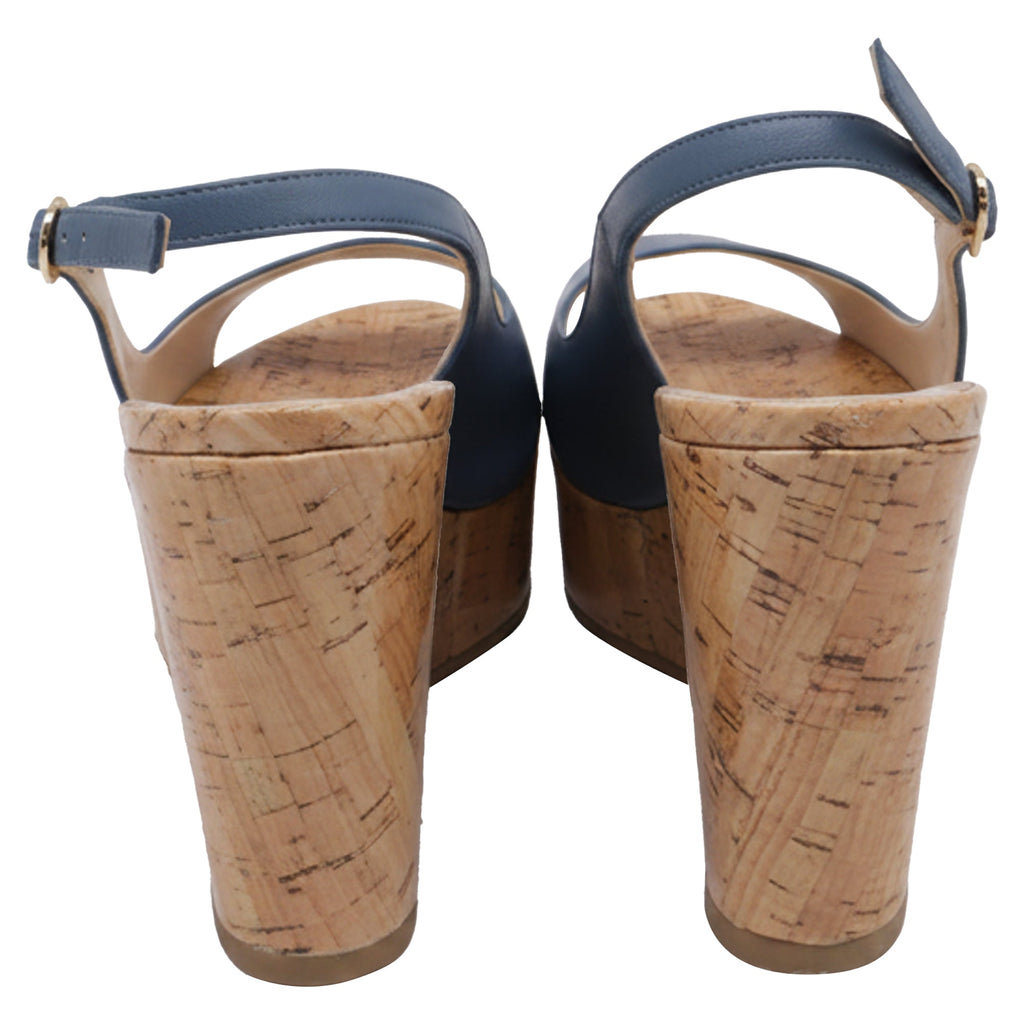 Stuart Weitzman Riveria Slingback Wedge Sandal In Blue Leather