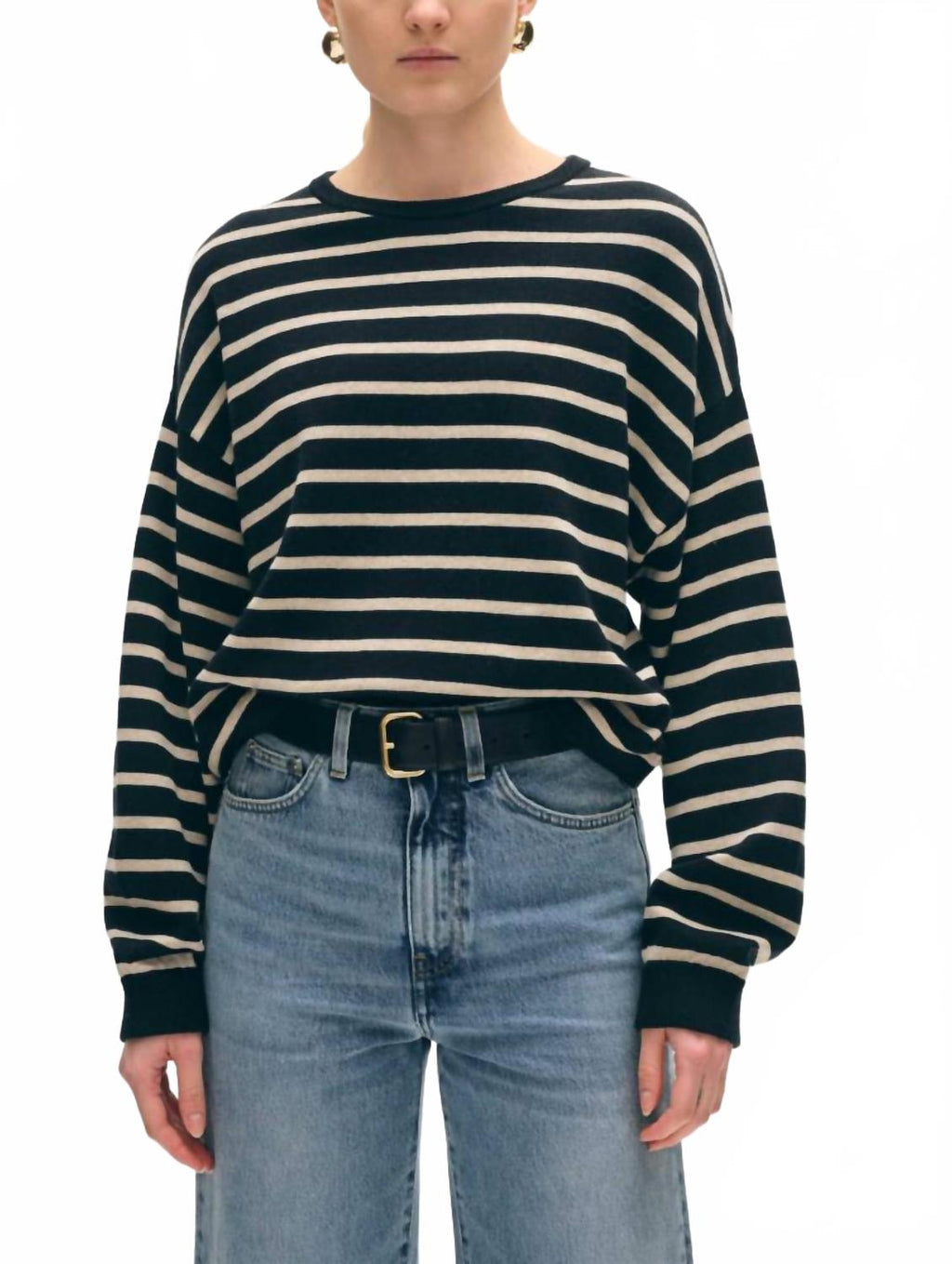 Drop Shoulder Sweatshirt In Black/flax