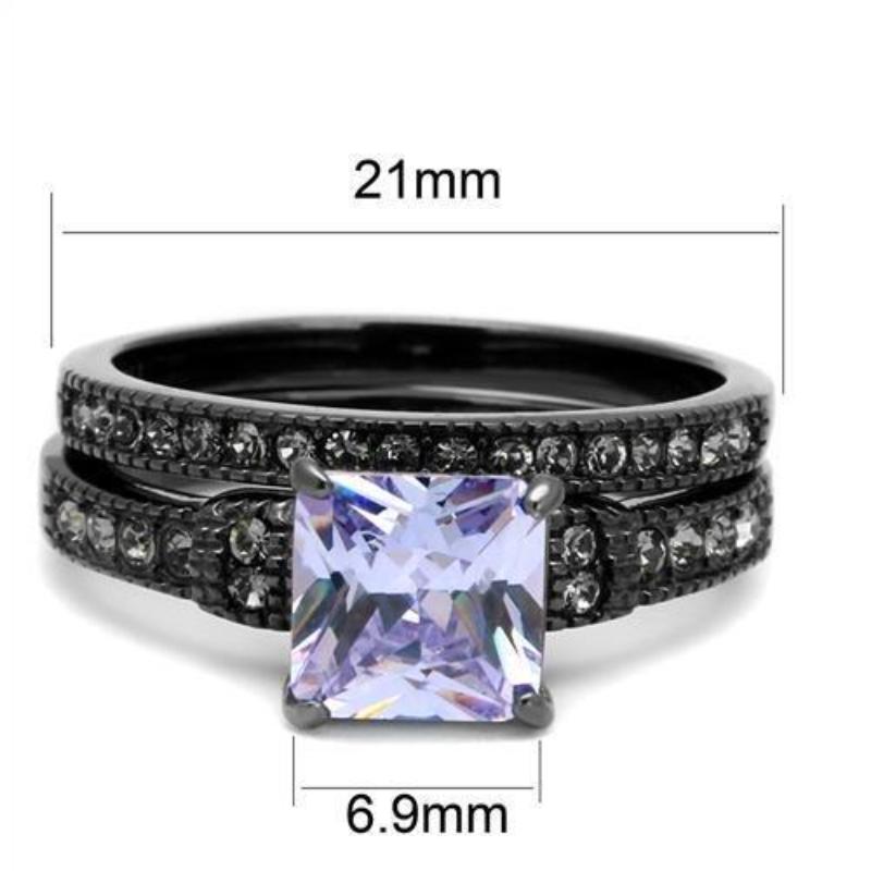 IP Light Black Stainless Steel Ring with AAA Grade CZ in Light Amethyst