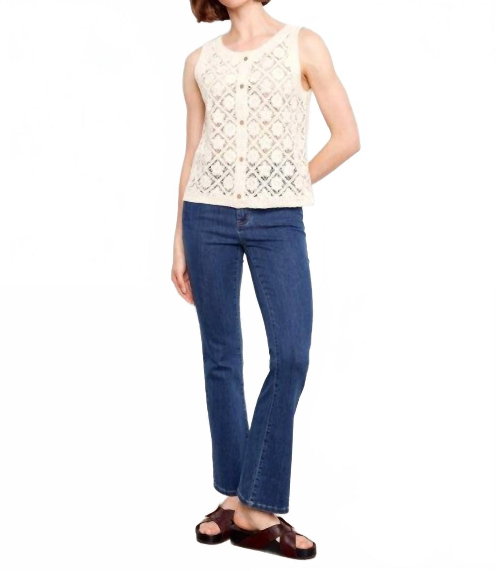 Reversible Crochet Button Up Sleeveless Vest In Natural