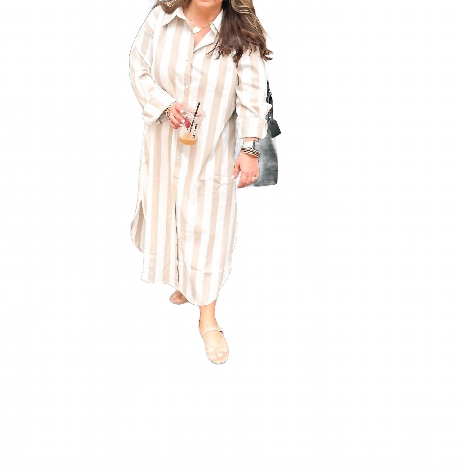 Jordy Stripe Dress In Tan-White
