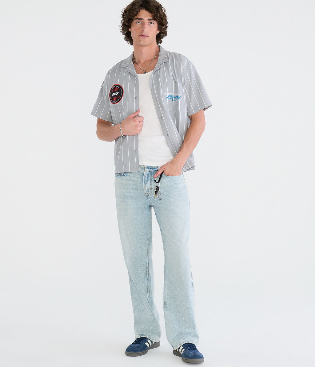 Aeropostale Formula 1 Racing Striped Boxy Mechanic Shirt