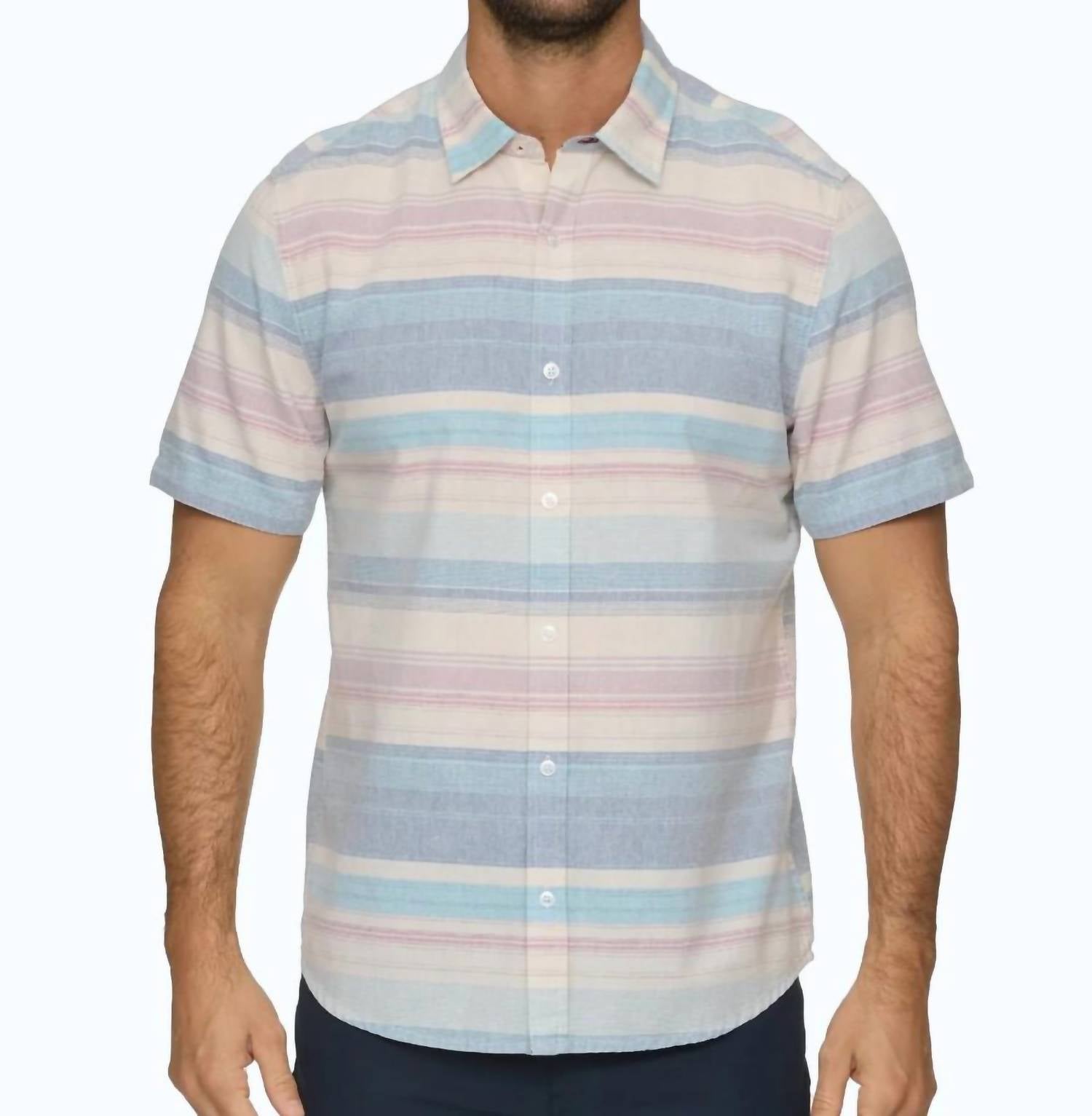Mason Short Sleeve Striped Shirt In Blue