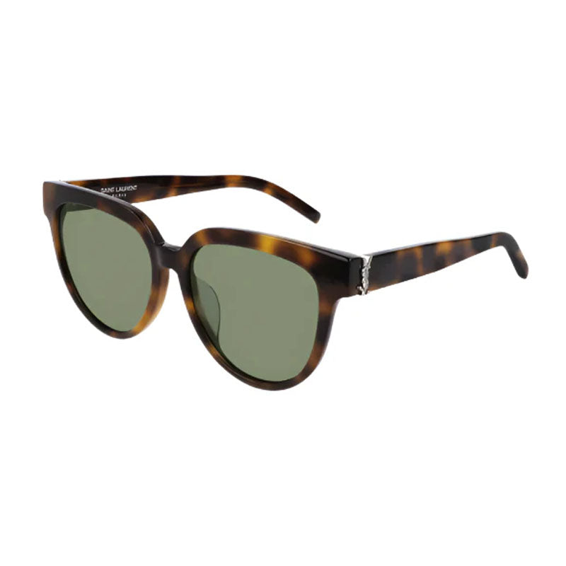 Saint Laurent Sunglasses Rectangle Full Rim, Havana Frame And Green Lens Slm28005
