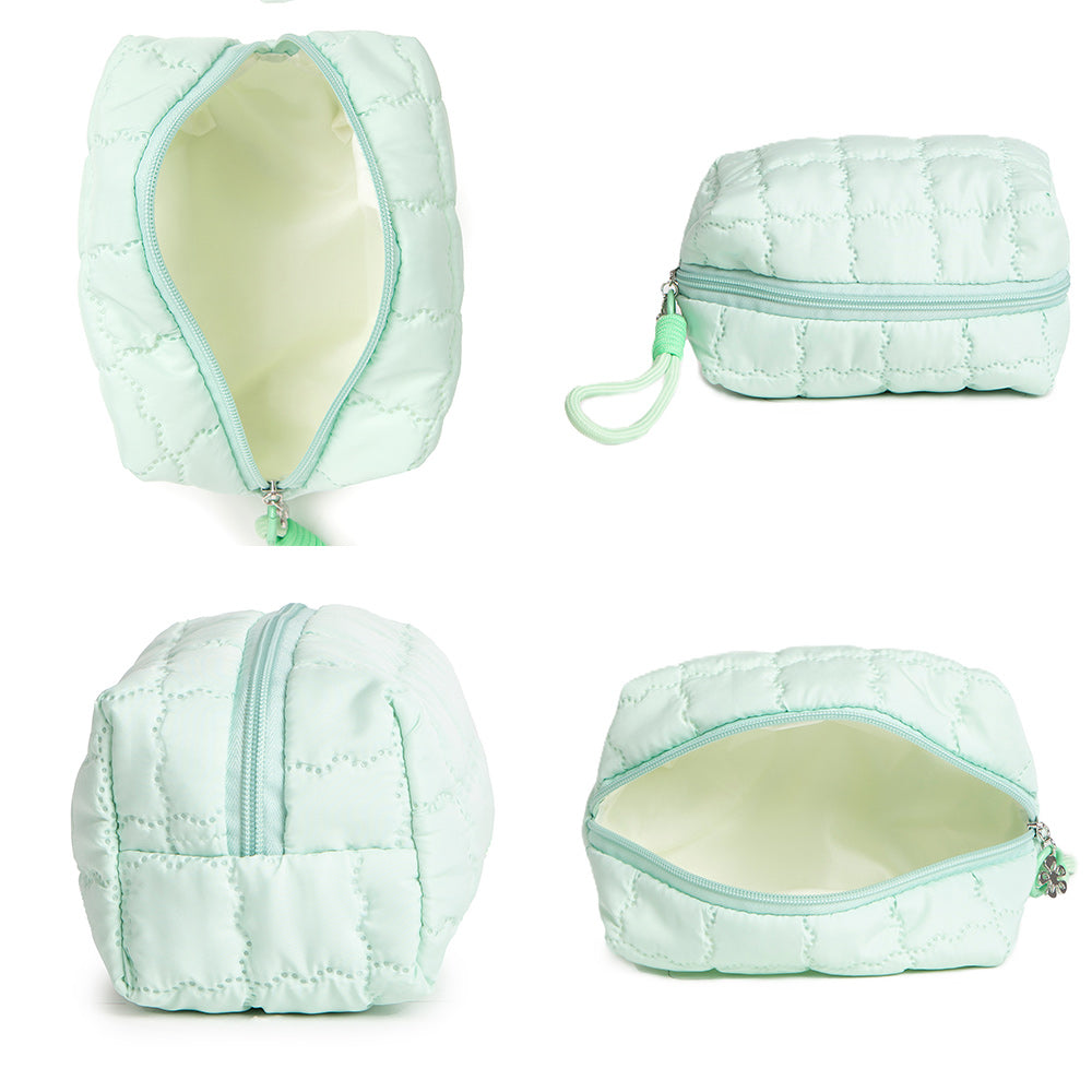 Solid Quilted Cosmetic Pouch Bag