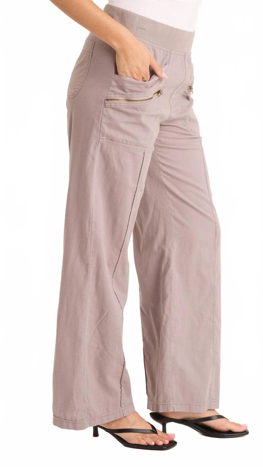 Poppy Seed Torryn Linen Zipper Pockets Pants In Subtle Brown Grey