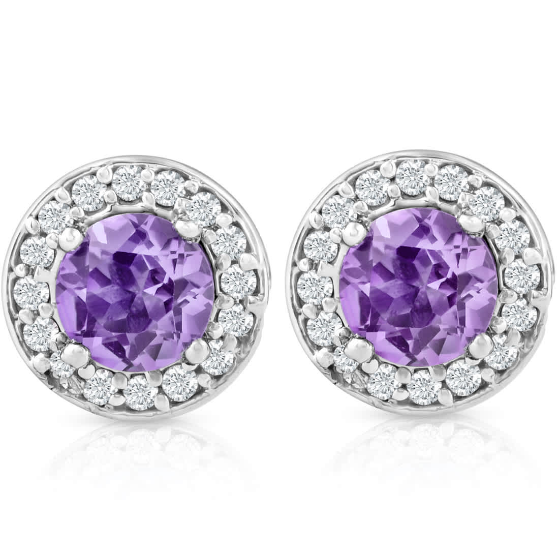 5/8ct Halo Diamond Amethyst Studs 14K White Gold