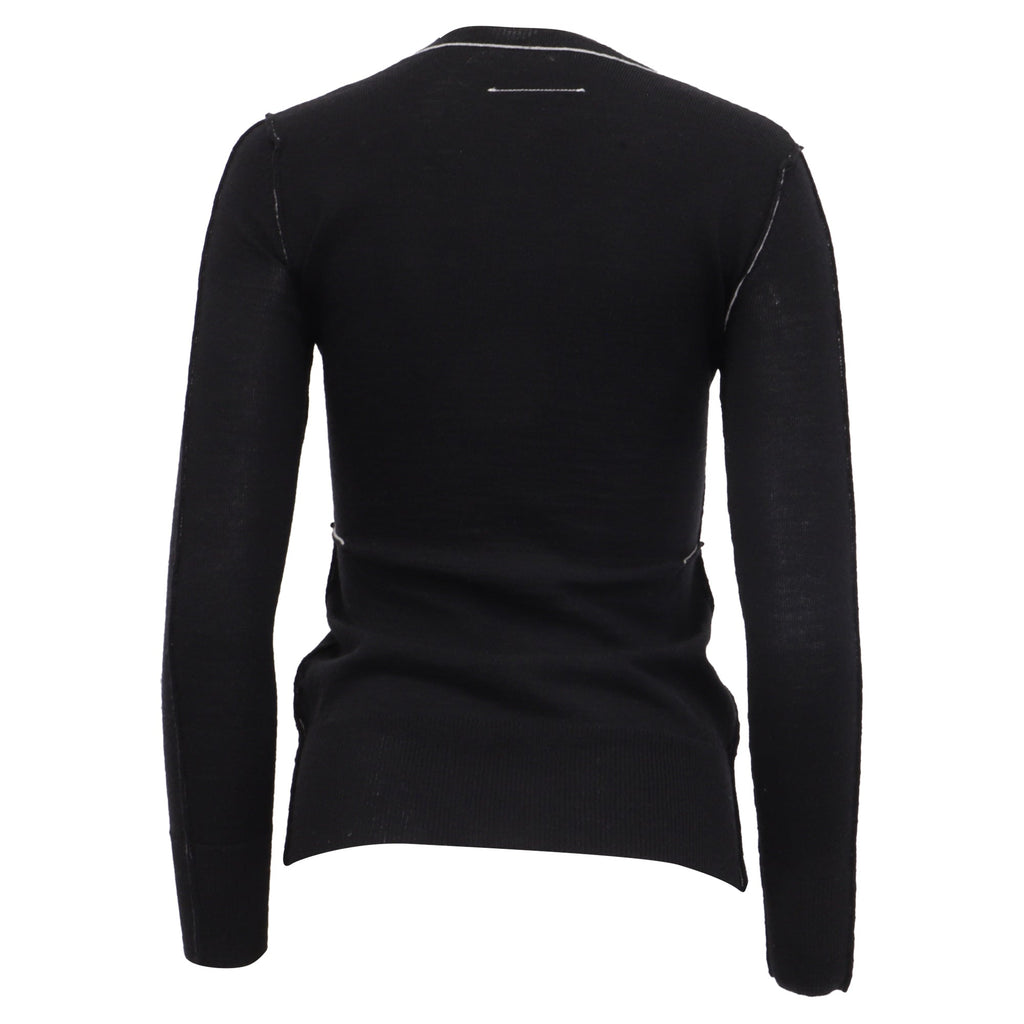 MM6 Maison Margiela Knit Contrast Stitch Cardigan in Black Wool