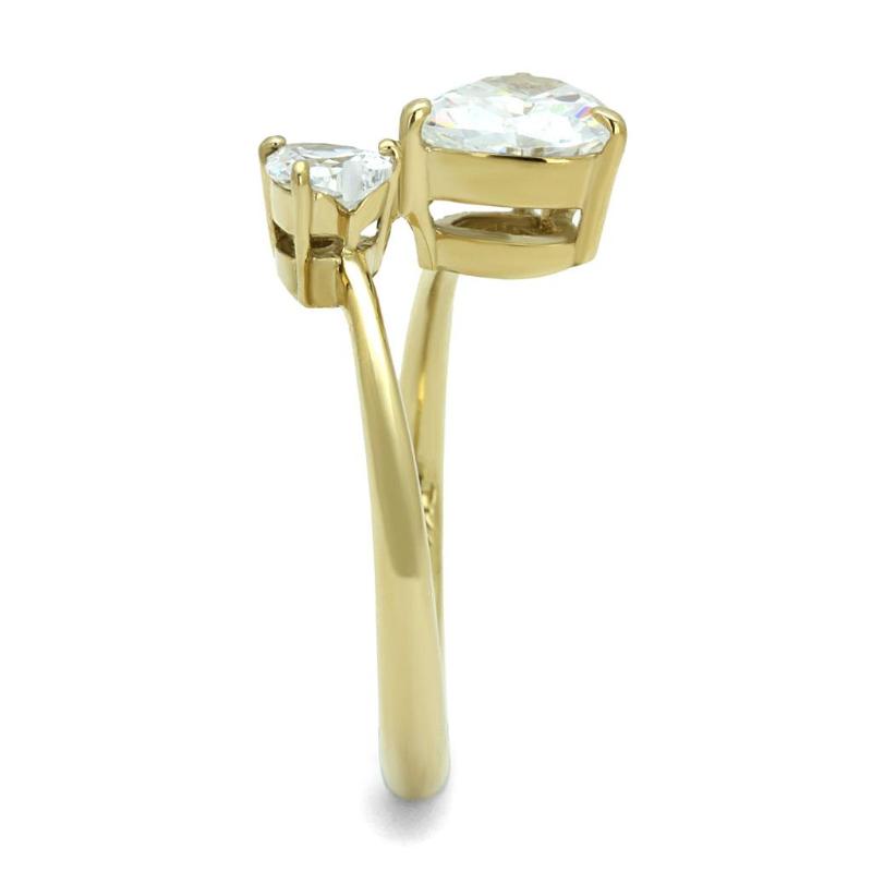IP Gold(Ion Plating) Stainless Steel Ring with AAA Grade CZ in Clear