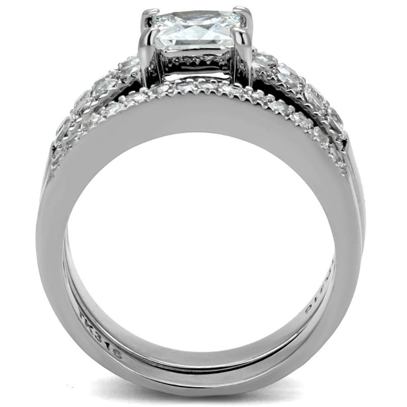 High polished (no plating) Stainless Steel Ring with AAA Grade CZ in Clear