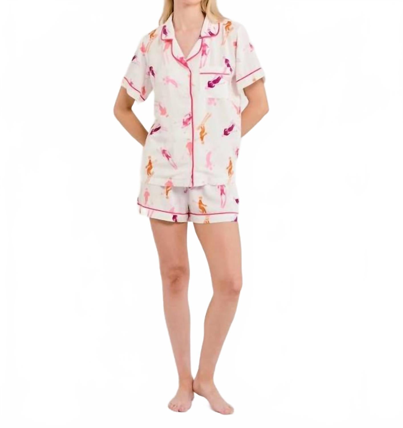 Bluebird Day Shorts Pajama Set In White / Pink / Orange