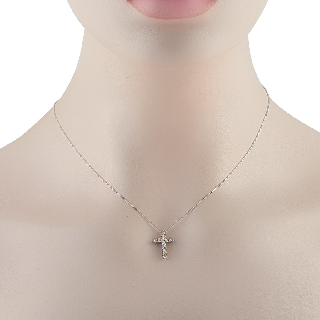 LB Exclusive Platinum 0.50ct Diamond Cross Pendant Necklace MF10-041026