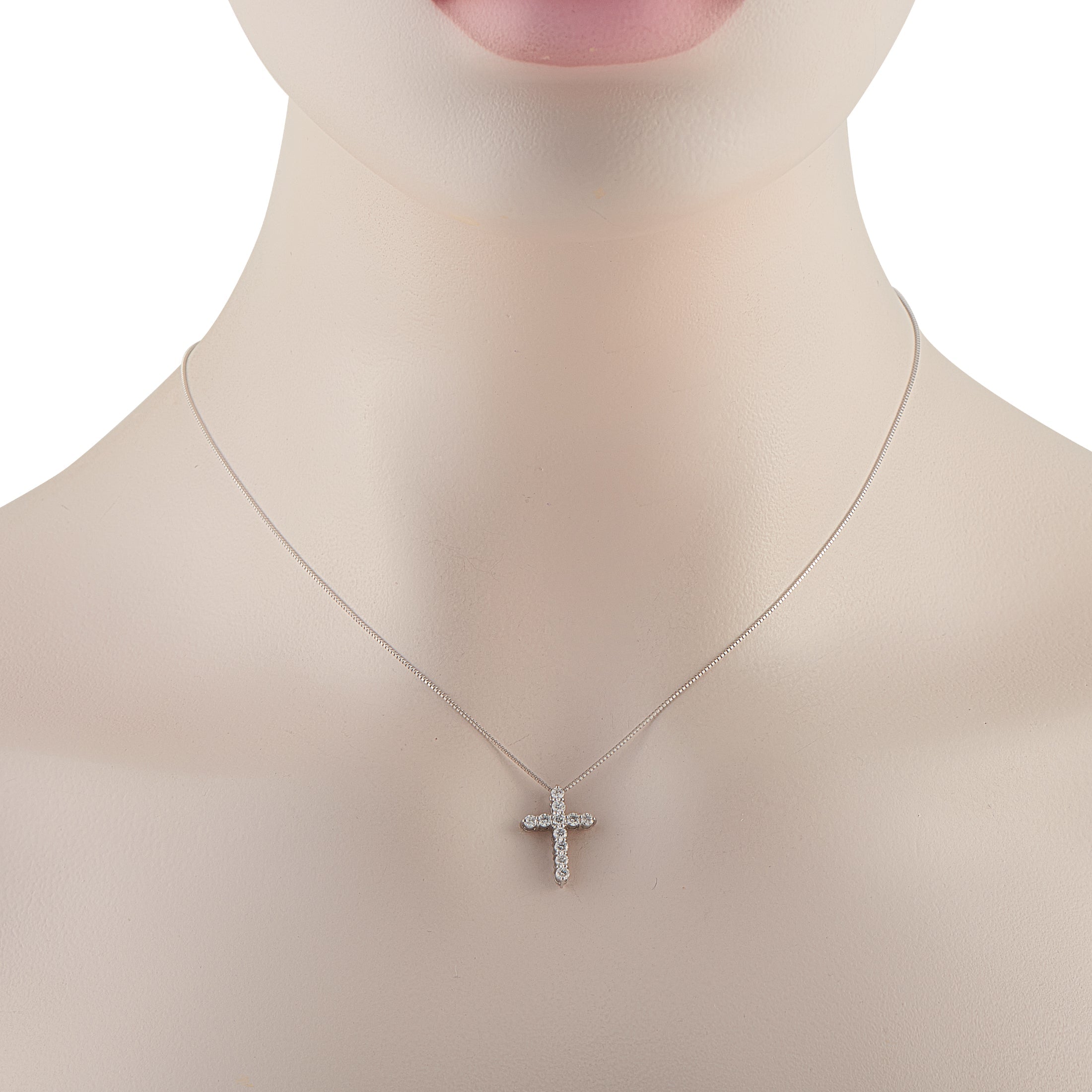 LB Exclusive Platinum 0.50ct Diamond Cross Pendant Necklace MF10-041026
