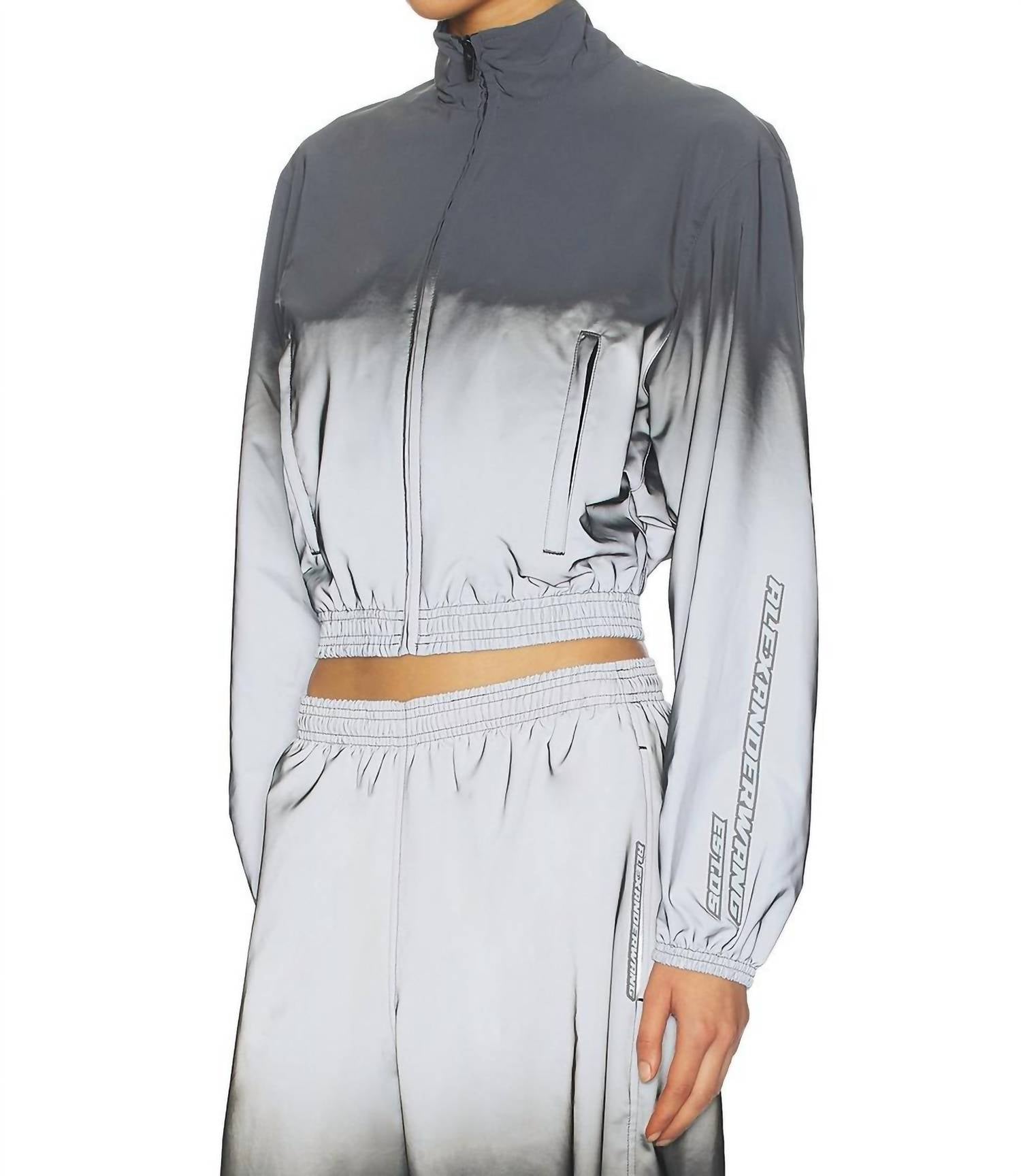 Reflective Shrunken Track Jacket In Metalic Silver/black