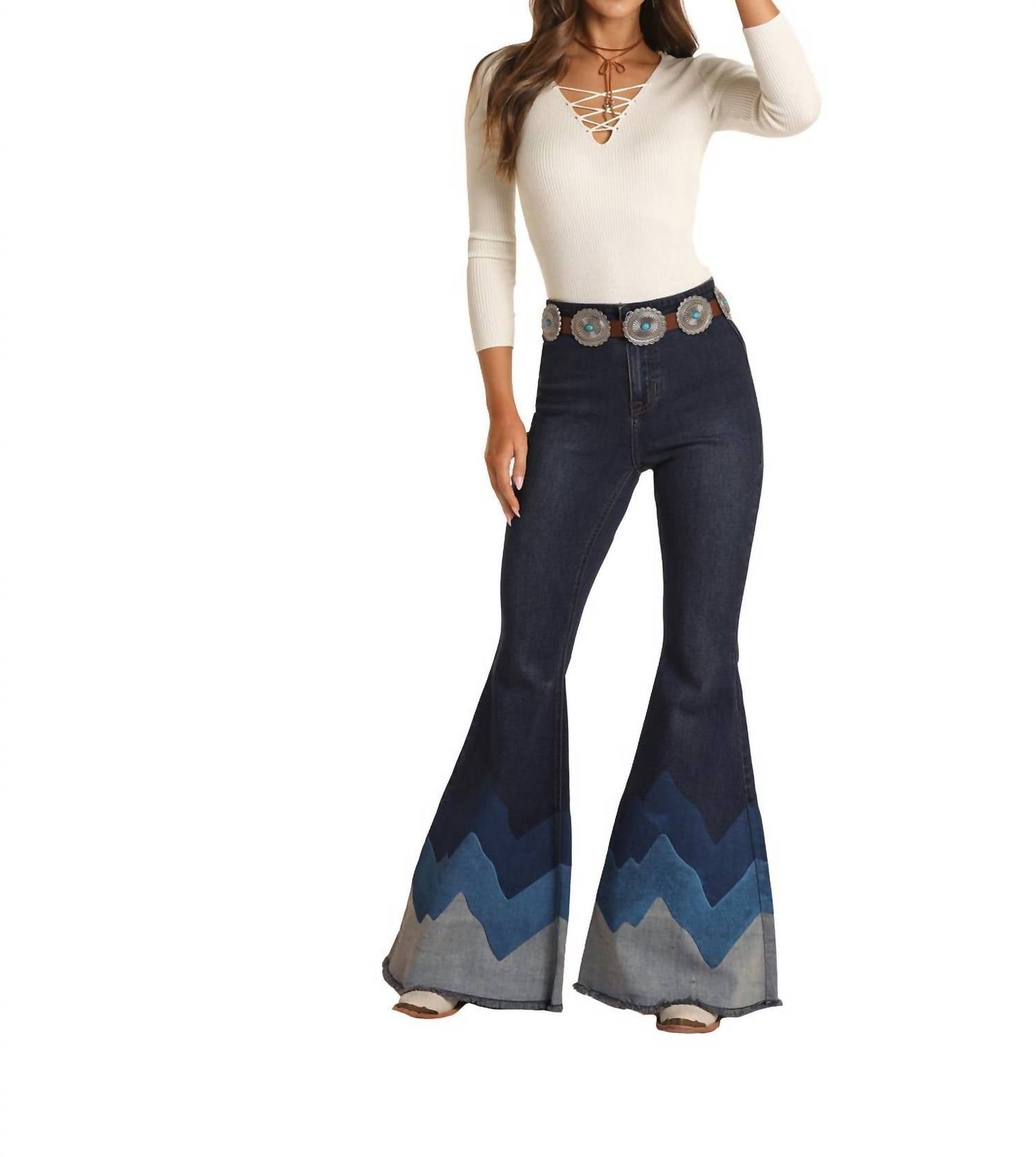 Women's High Rise Bell Bottom Jean In Dark Wash