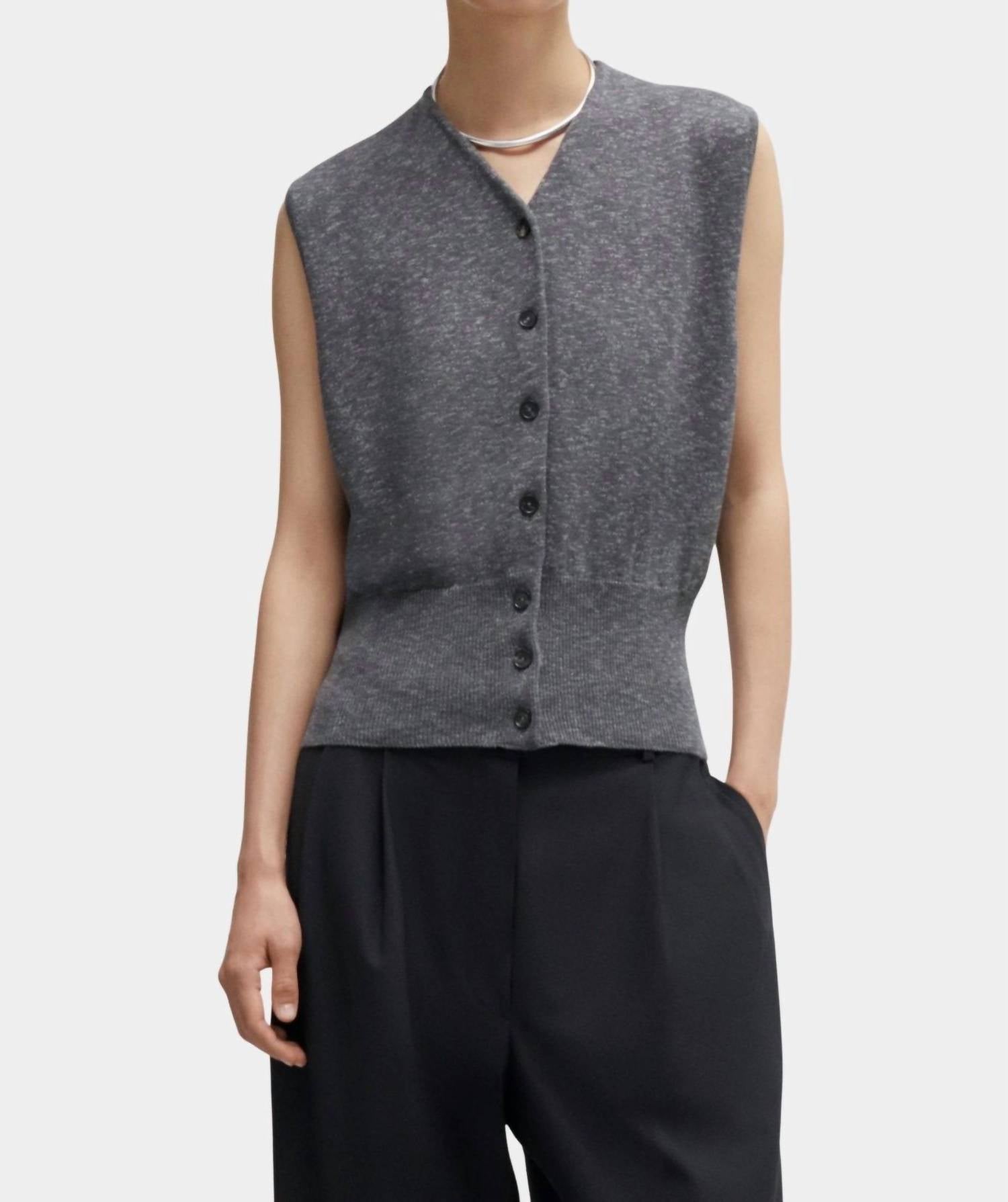 Flecked Cotton Waistcoat In Grey