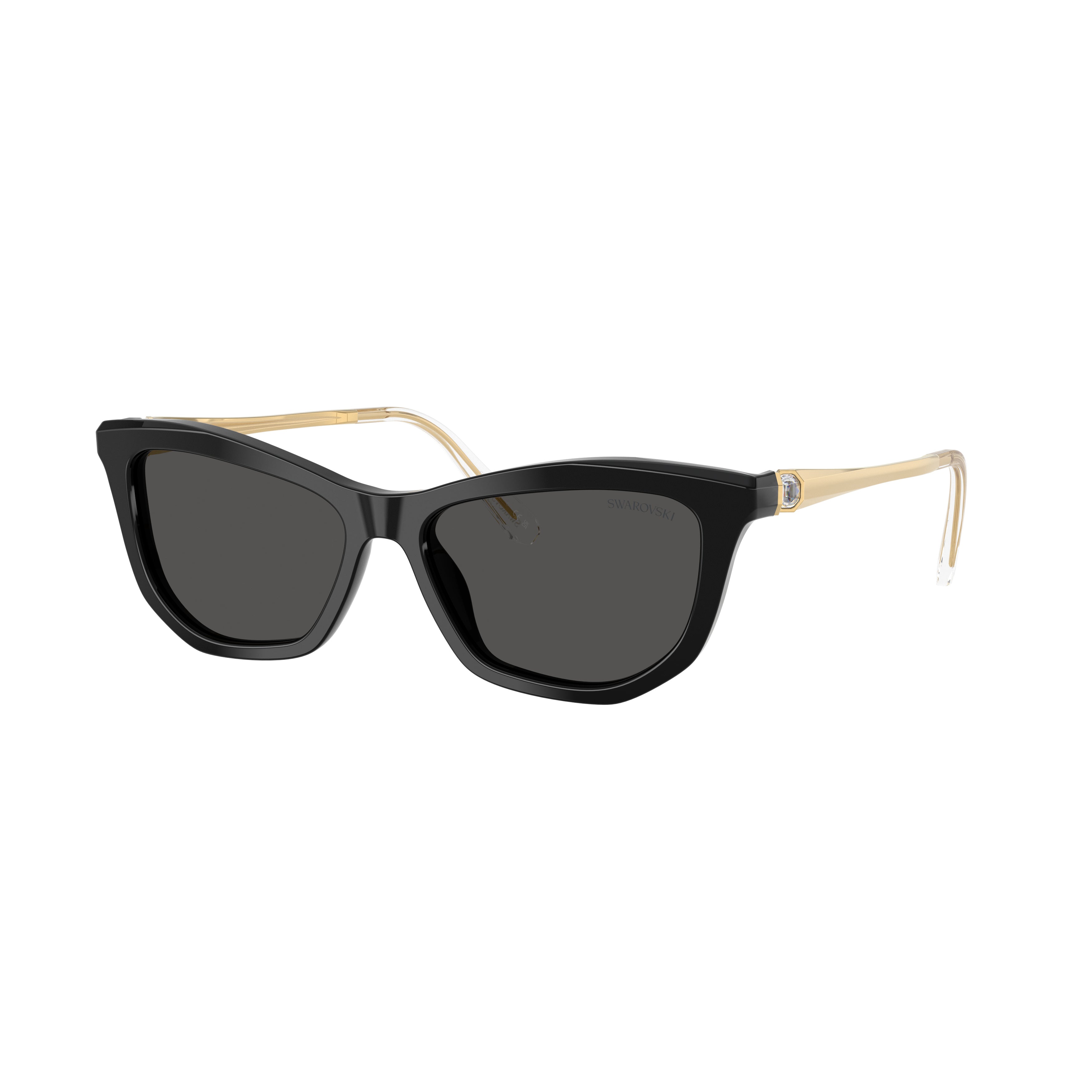 0Sk6057 Bold Black Acetate Cat-Eye Sunglasses with Crystal Embellishments