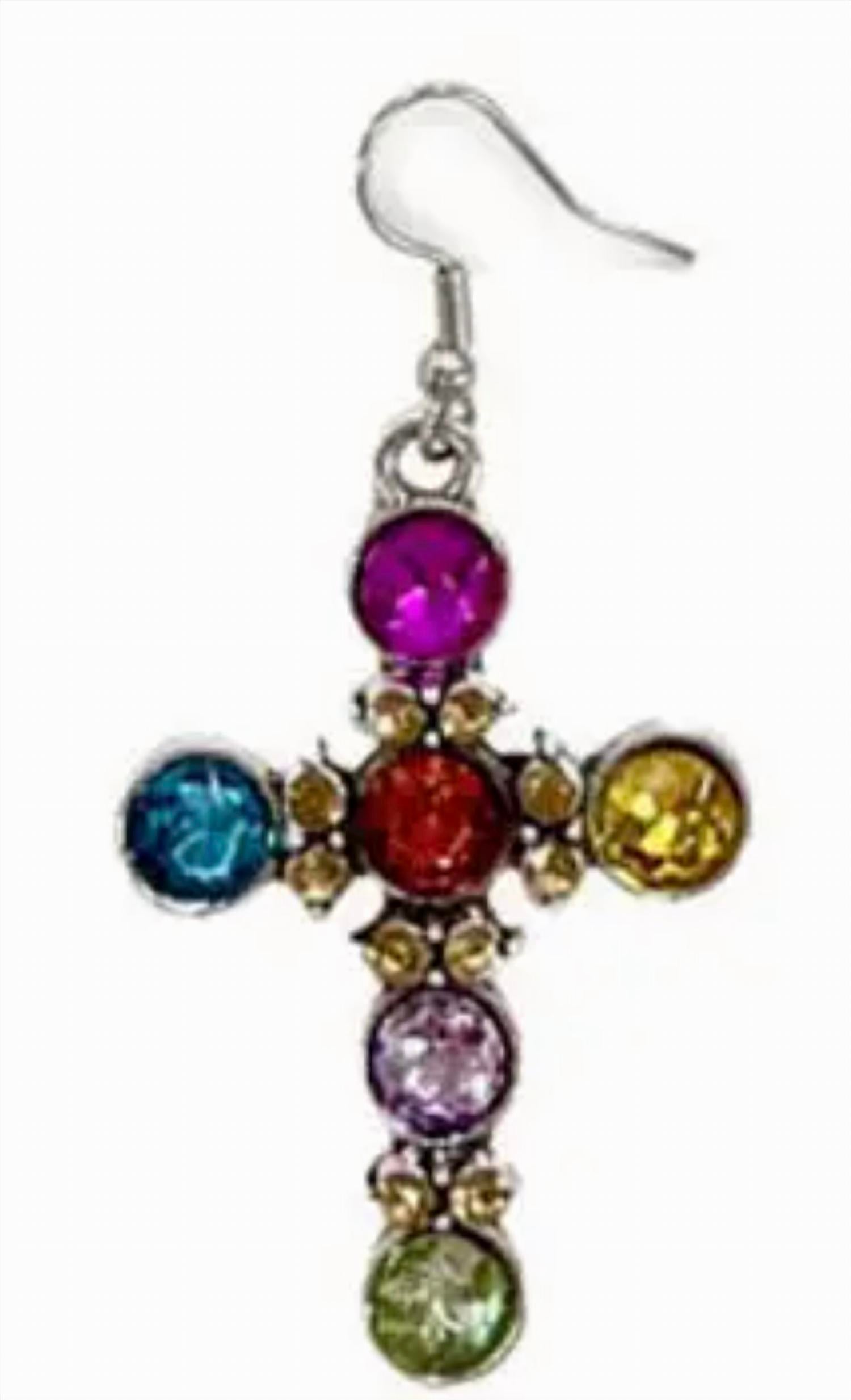 Women's Crystal Cross Drop Earrings In Multi
