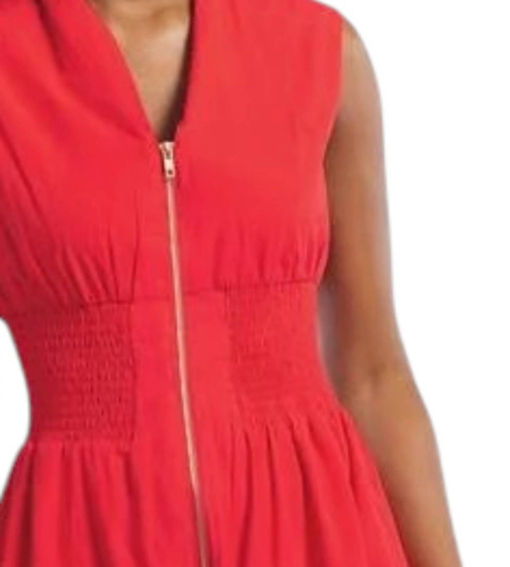 Smocked Waist Midi Dress In Red