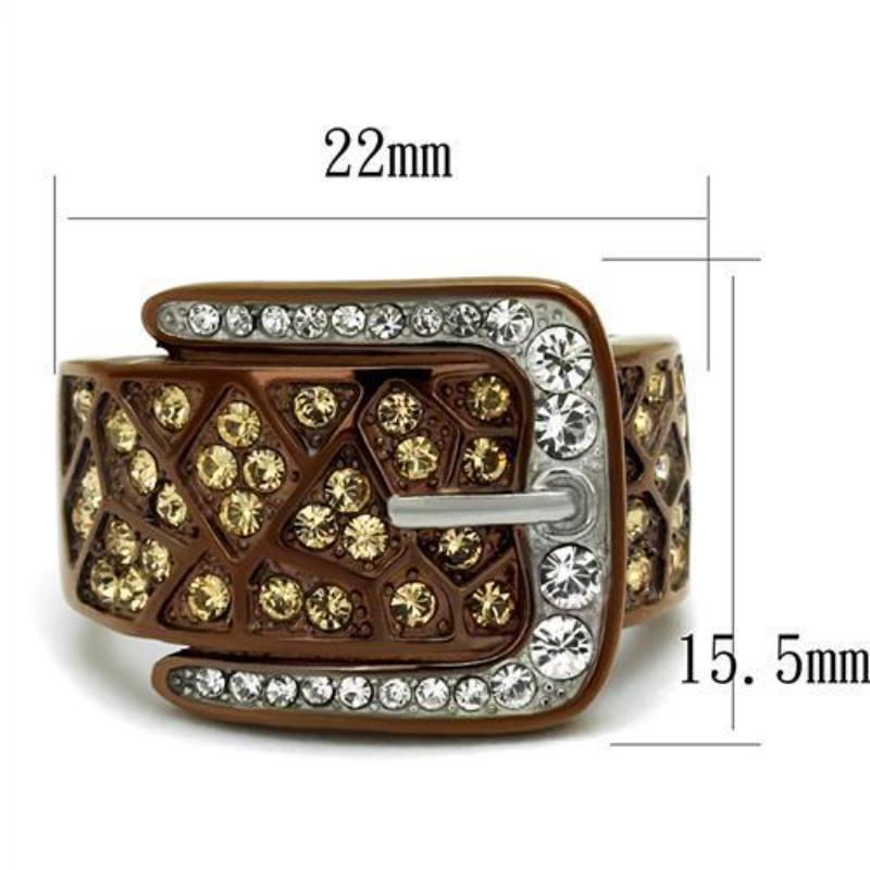 Two Tone IP Light Brown (IP Light coffee) Stainless Steel Ring with Top Grade Crystal in Citrine Yellow