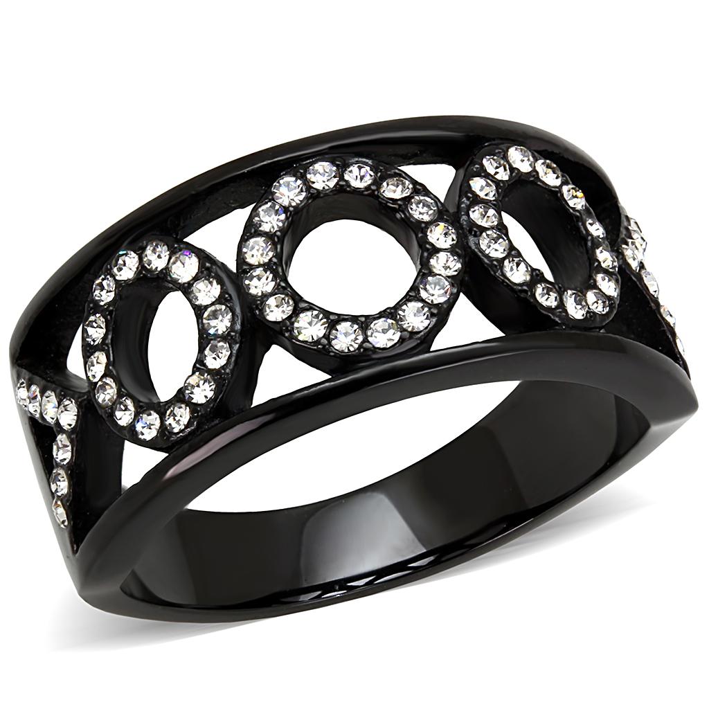 IP Black(Ion Plating) Stainless Steel Ring with Top Grade Crystal in Clear