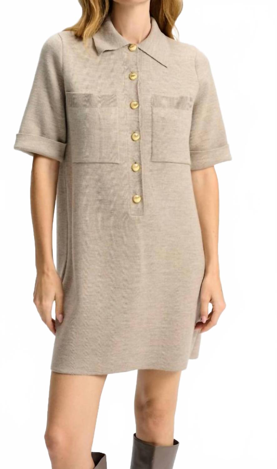 Madden Merino Wool Mini Shirtdress In Oatmeal Melange