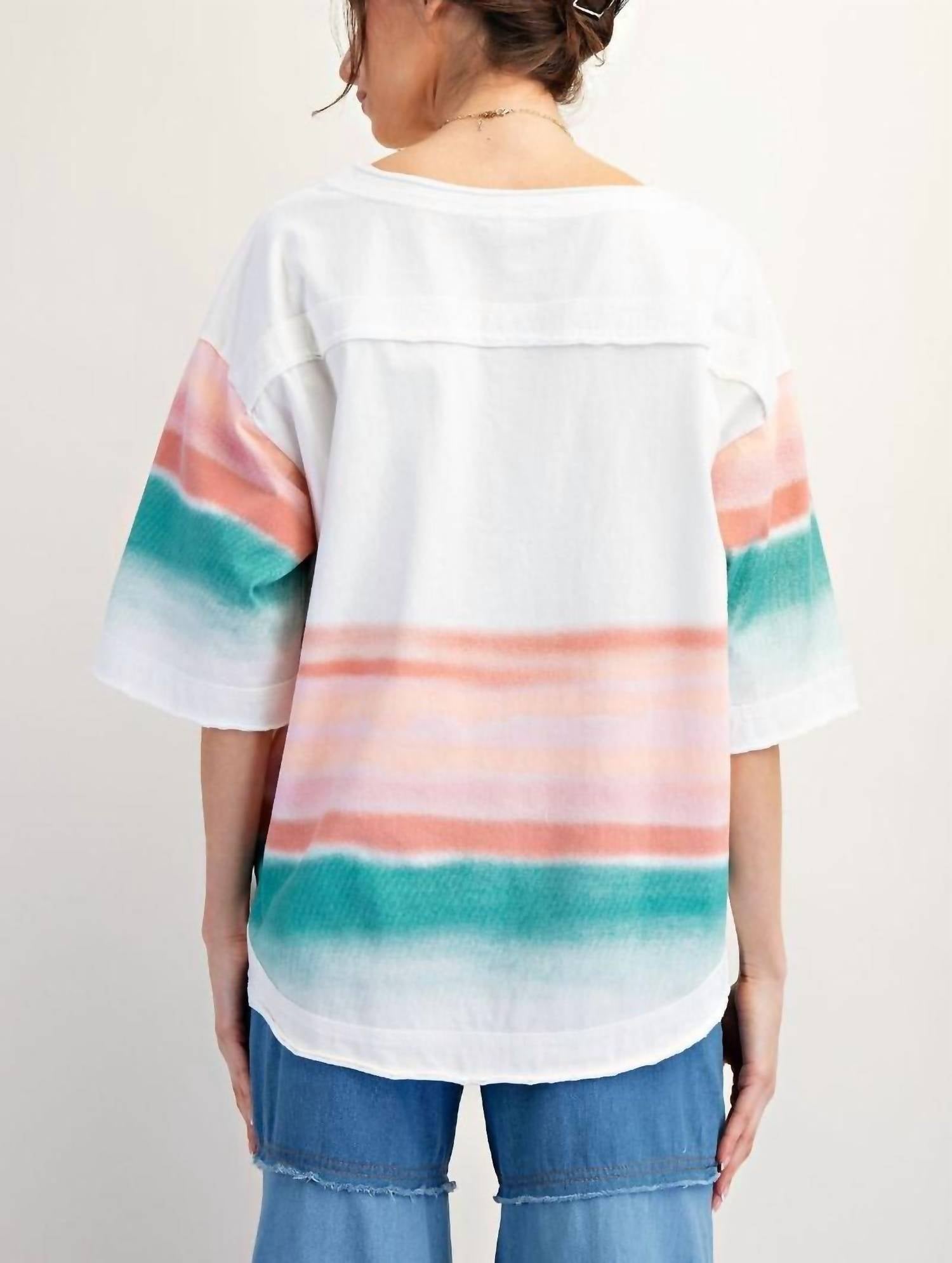 Graphic Western Soft Washed Cactus Top In White Multicolor