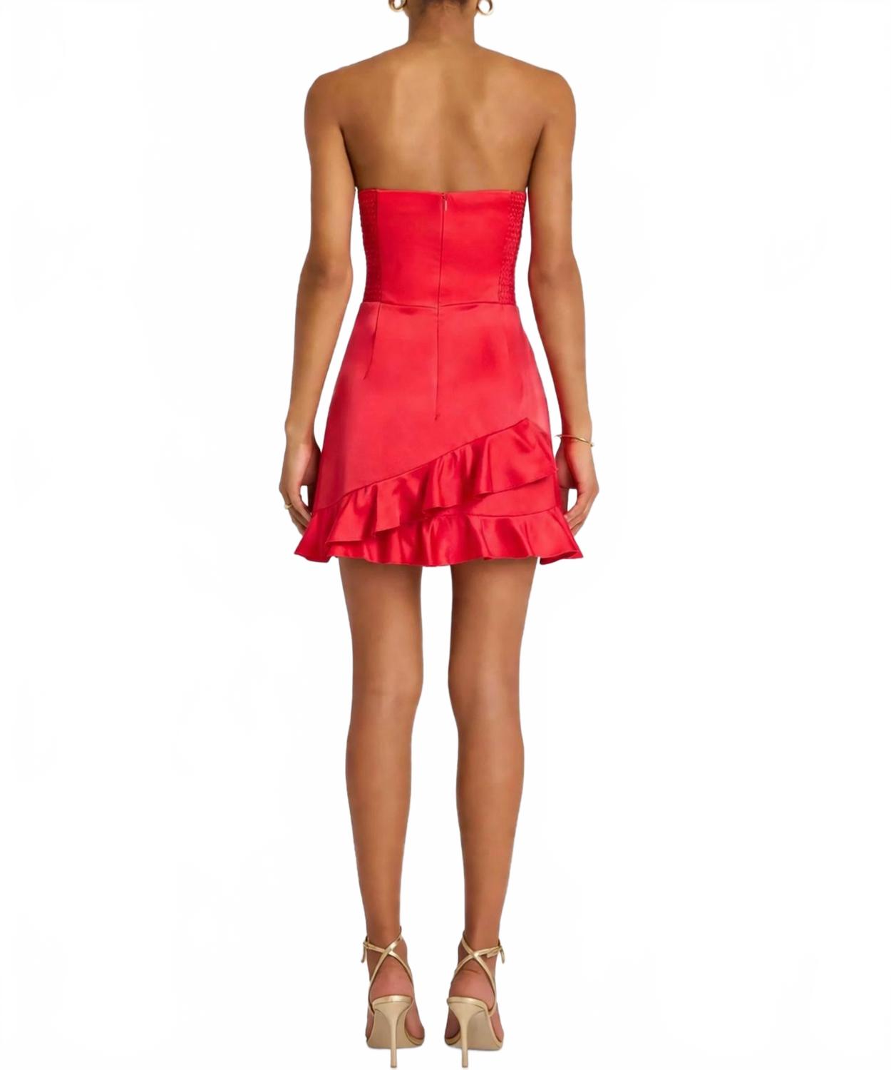 Magnolia Ruffled Silk Strapless Mini Dress In Red