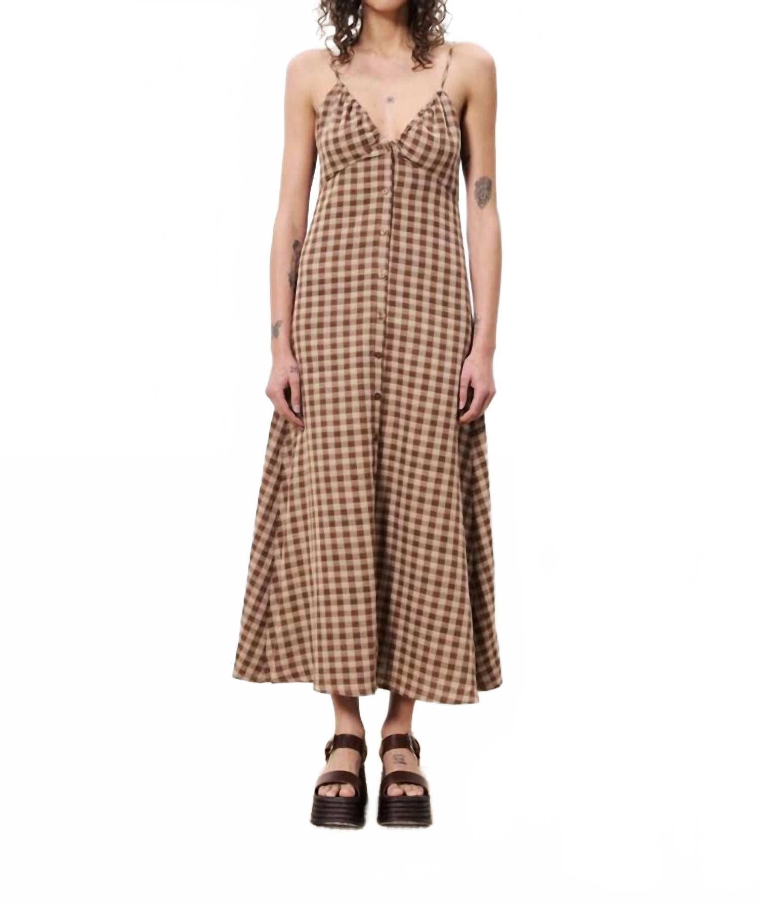 Casimira Gingham Maxi Dress In Ice Brown