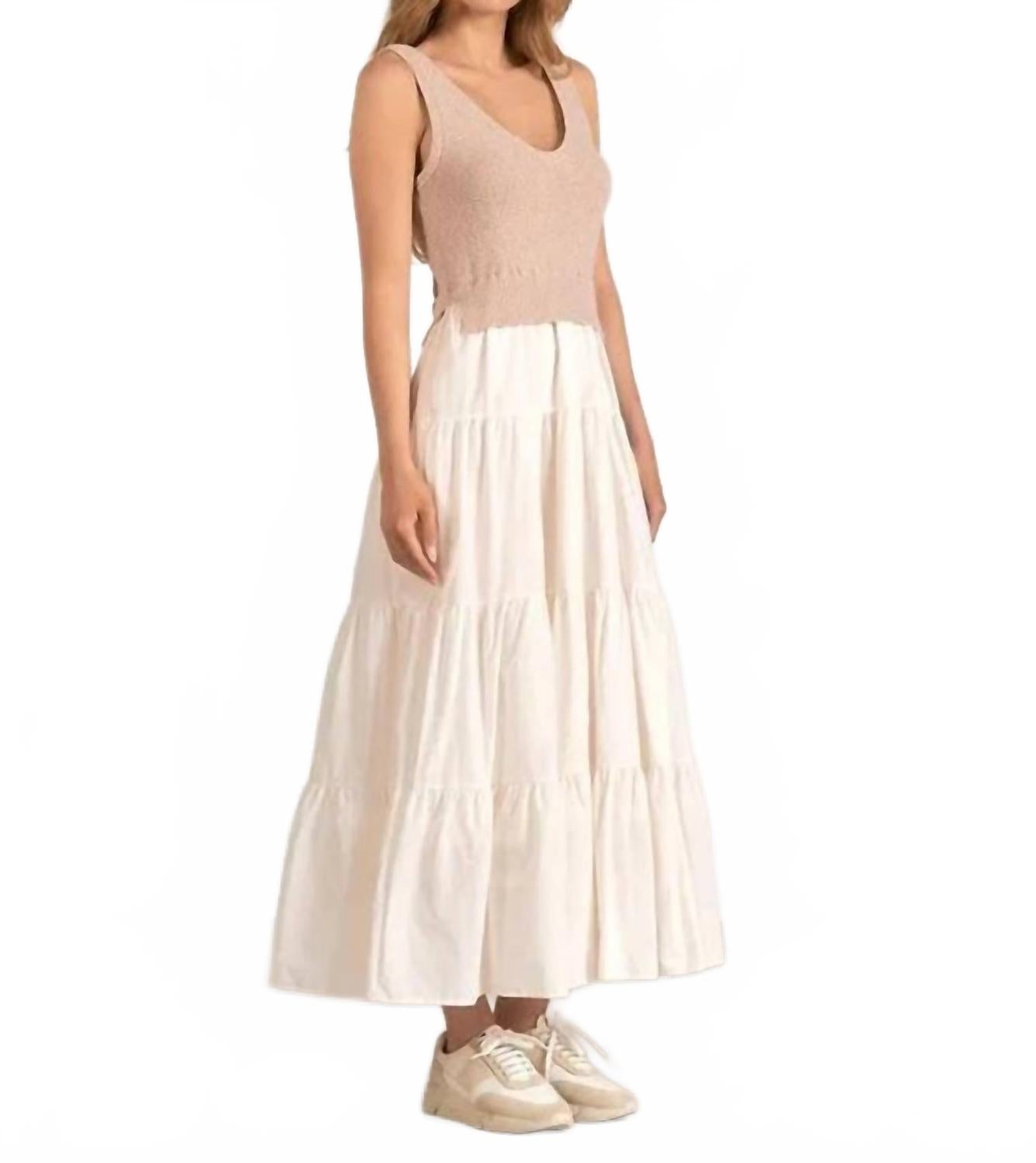 Betty Midi Dress In White, Beige