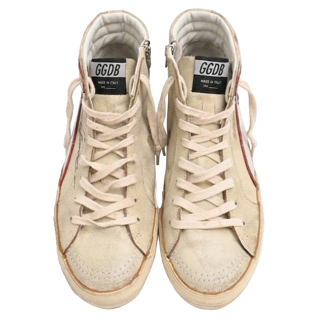 Golden Goose Slide High-Top Sneakers in Cream Leather