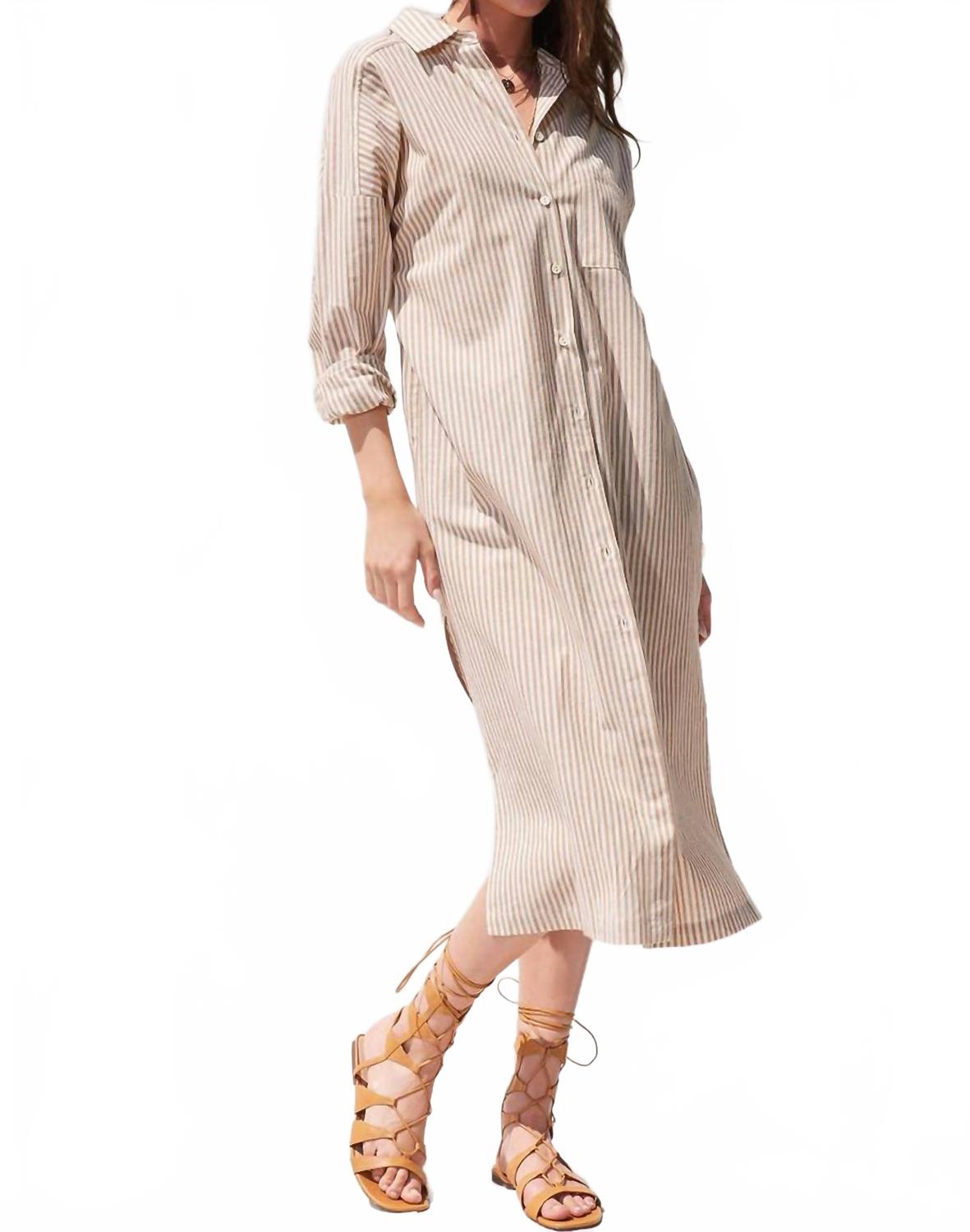 Stripe Midi Shirt Dress In Taupe