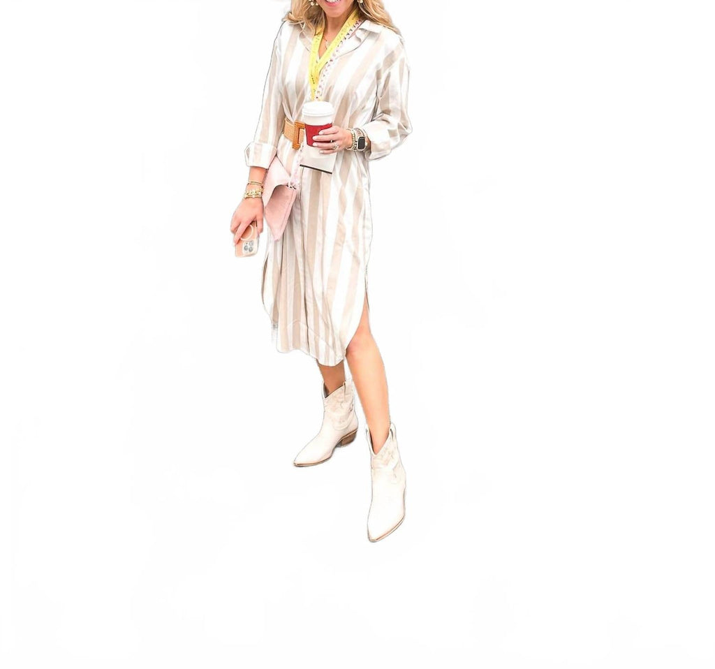 Jordy Stripe Dress In Tan-White