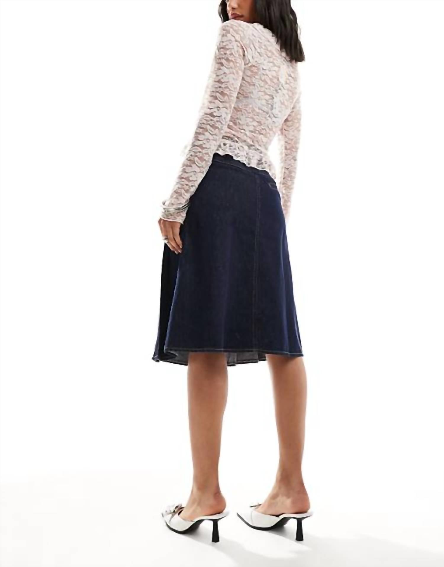 Denim Pleated Skirt In Indigo Blue