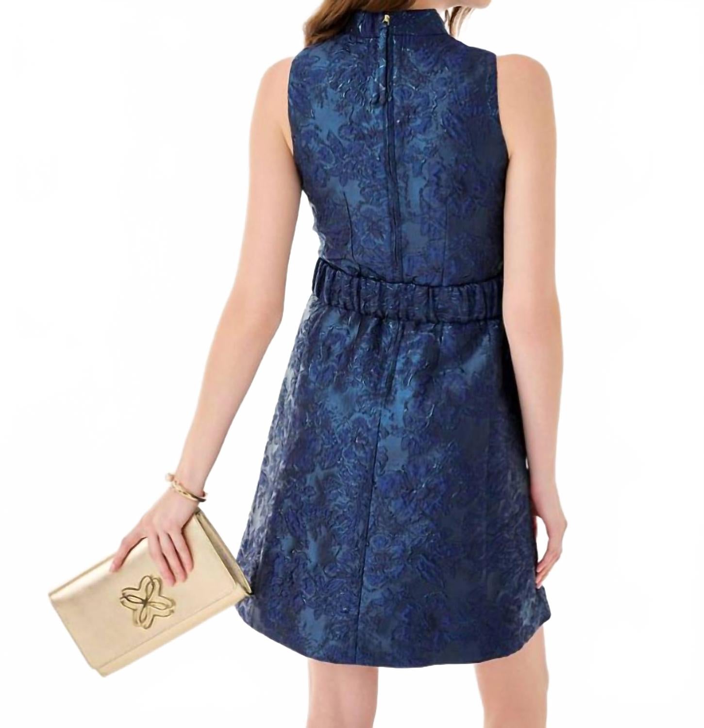 Tazie Dress In Low Tide Navy Nightshade Brocade