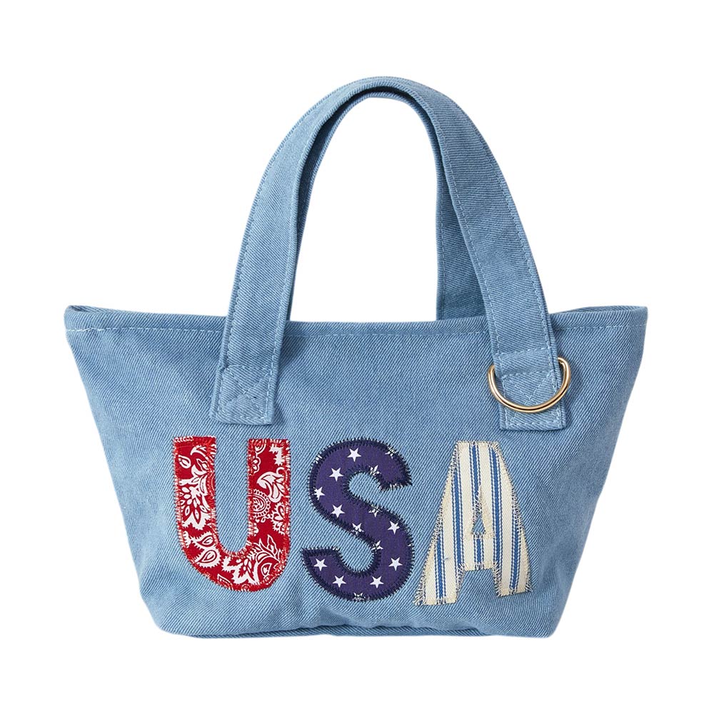 USA Letter Embroidered Small Canvas Tote Bag