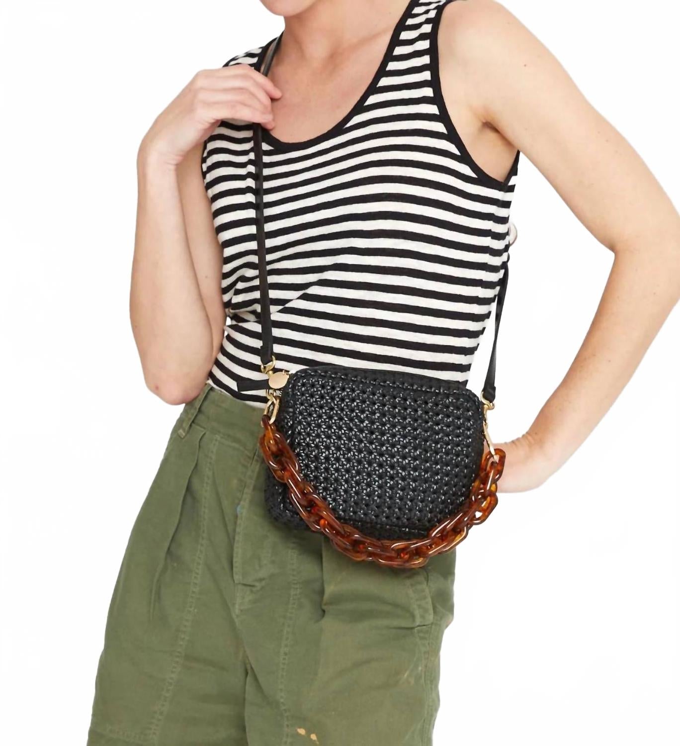 Women's Midi Sac Crossbody Bag In Black Rattan