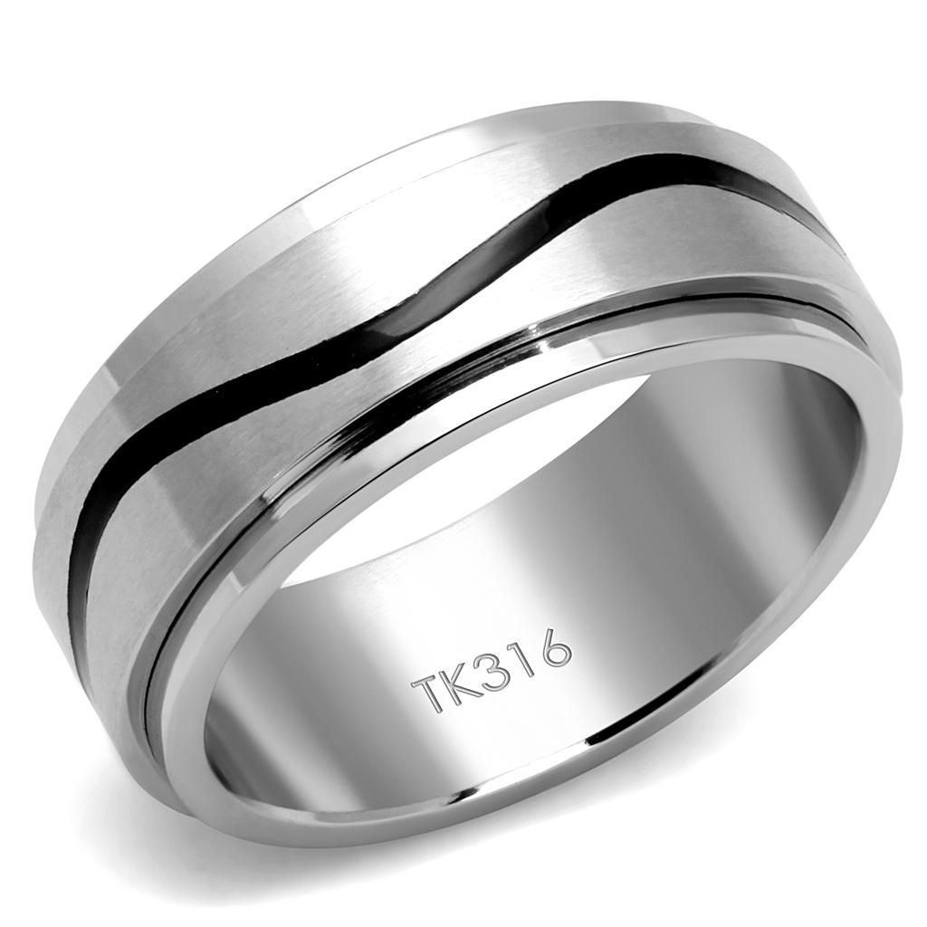 High polished (no plating) Stainless Steel Ring with Epoxy in Jet