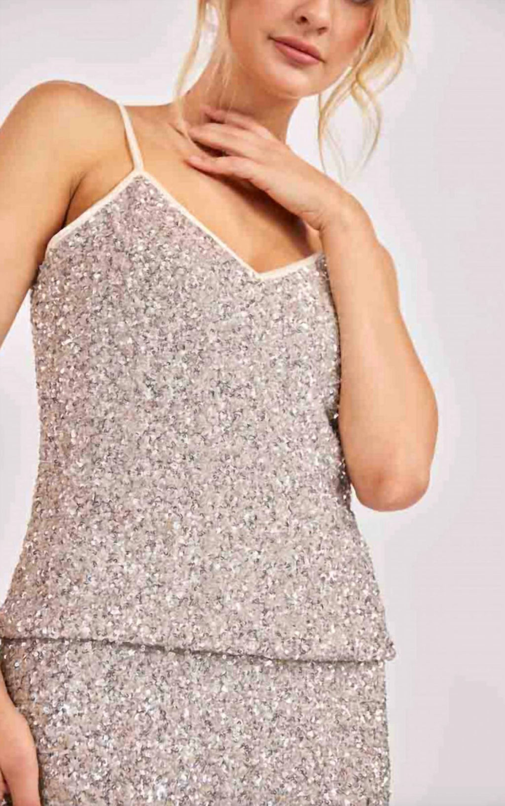 Luster Sequin Cami Top In Silver